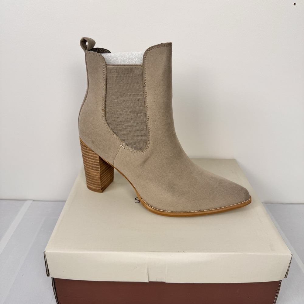 Oasis Society Esmee Boot Women 9 Grey Ankle Block Heel Pointed Toe Chelsea Suede